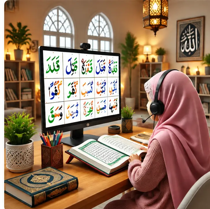 Student learning Noorani Qaida online
